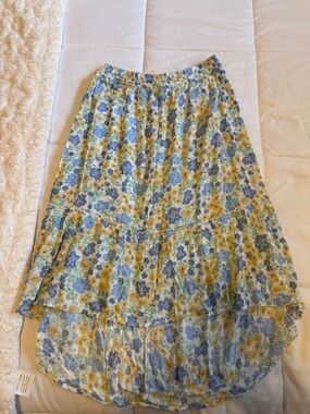 Hippie Rose Blue & Yellow Floral High-Low Tiered Skirt